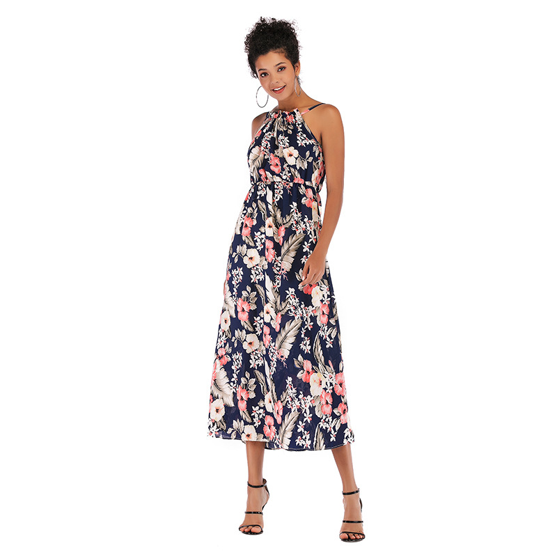 Womens Summer Dress Sleeveless Slim Fit Fresh Floral Print Lightweight Chiffon for Casual Wear Dropshipping