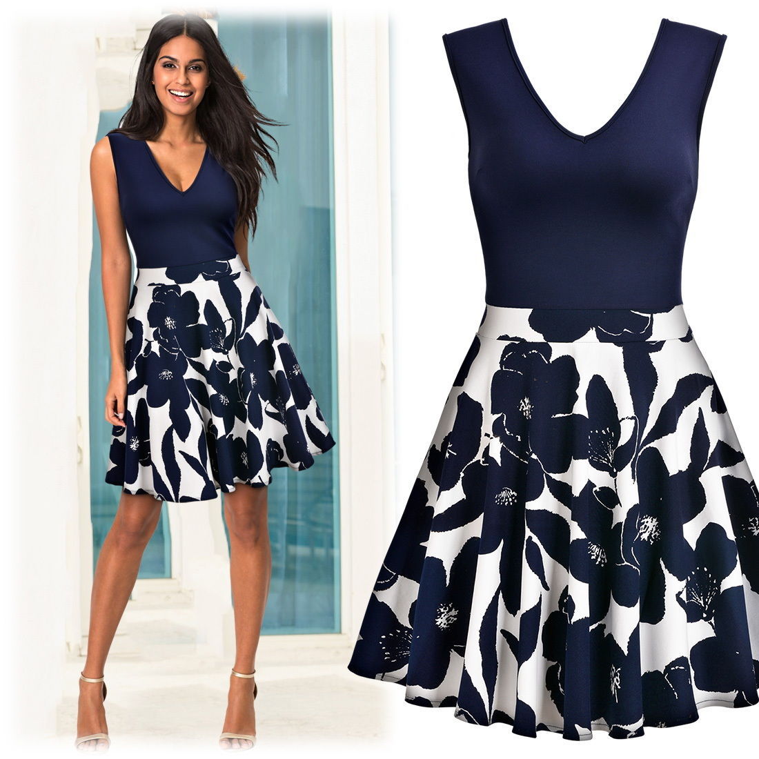V Neck Knit Dress Summer Style Flowy A Line Silhouette Elegant Casual Wear Wholesale Availability