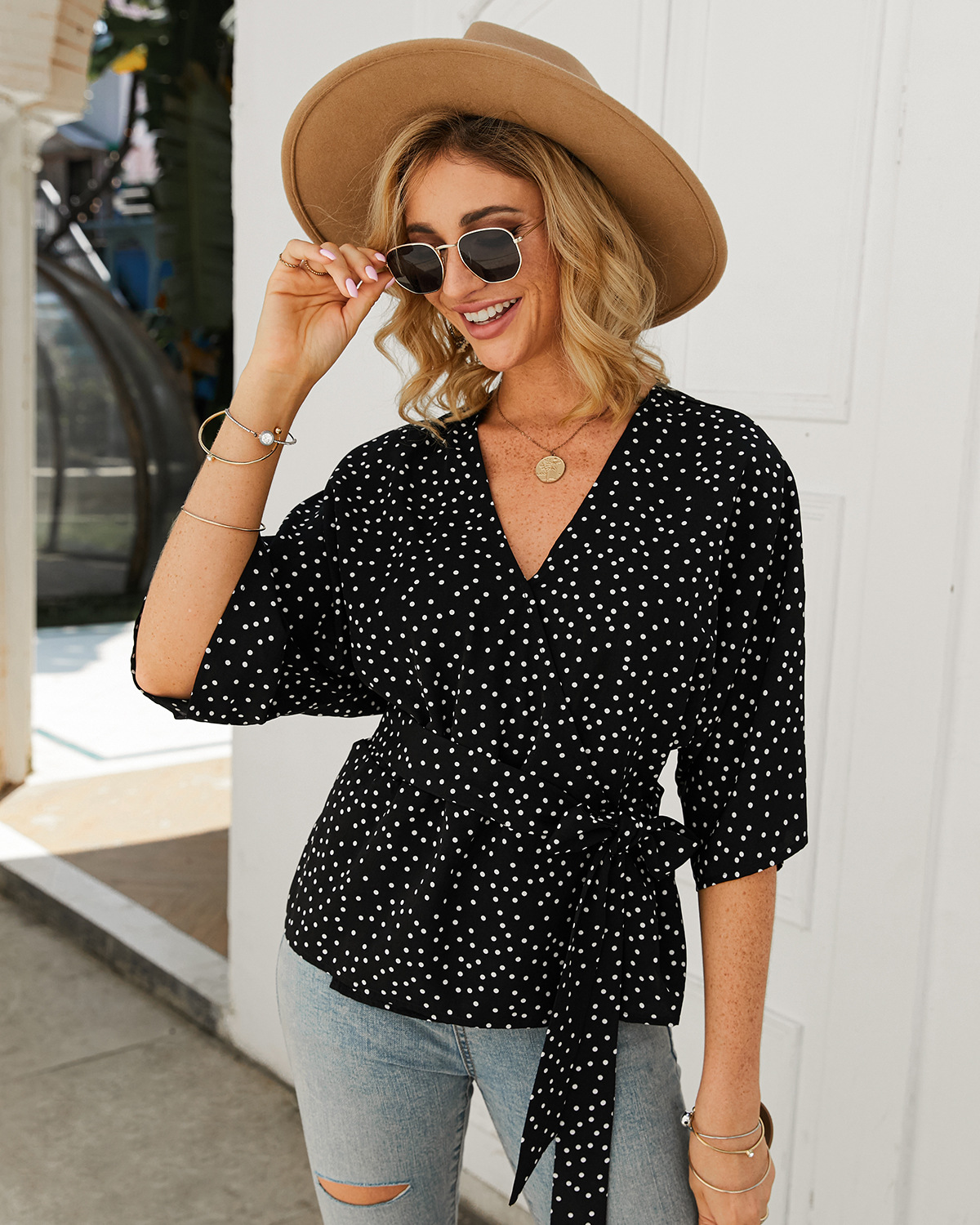 Womens Polka Dot Blouse Stylish Design Long Sleeve Comfortable Fabric Autumn Winter Fashion Wholesale Available