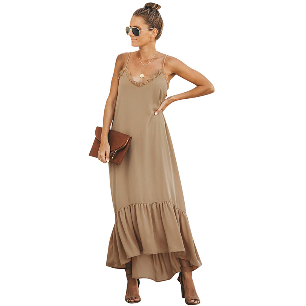 High Waist Maxi Dress Solid Color Sleeveless Loose Fit Casual Vacation Wear Wholesale Available