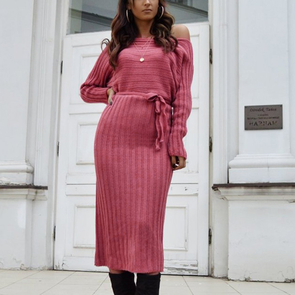 Knit Sweater Dress Off Shoulder Solid Color Stylish Design Autumn Winter Fashion for Women Wholesale Available