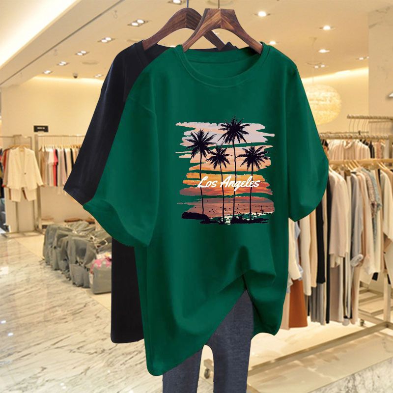 Plus Size Loose Fit T Shirt Cotton Fabric Mid Length Trendy Design Autumn Casual Wear Wholesale Available