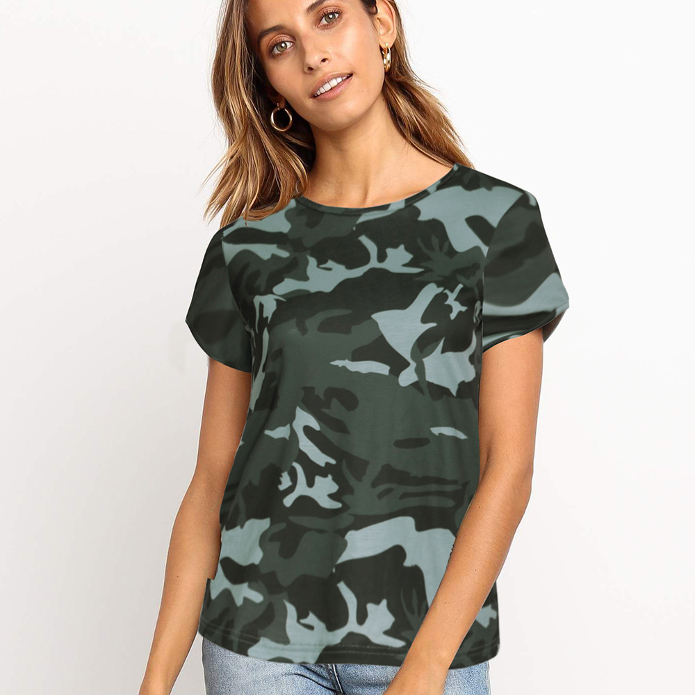 Womens Casual Camouflage T Shirt Loose Fit Round Neck Short Sleeve Spring Summer Fashion Wholesale Available