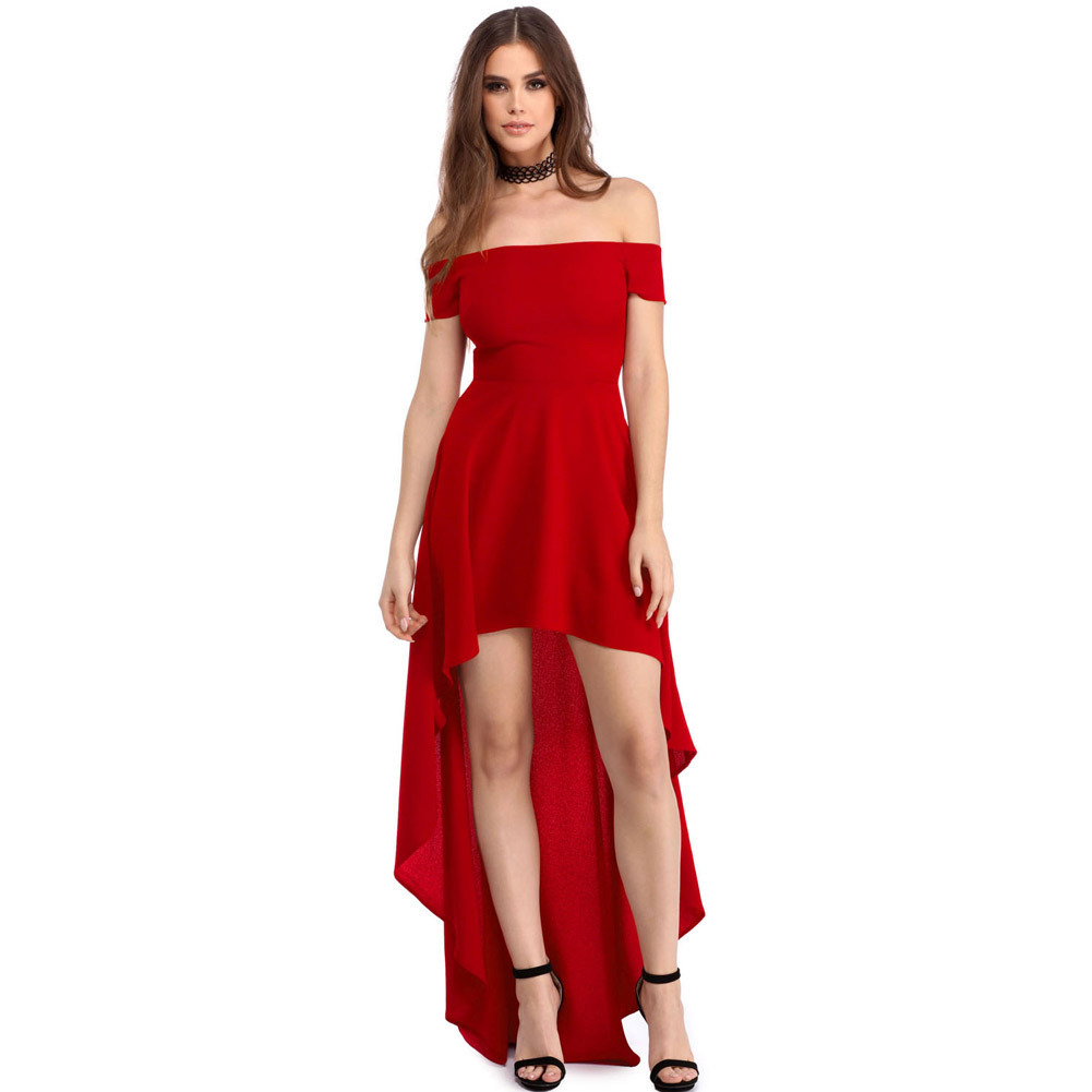 Off Shoulder Short Sleeve Dress High Low Hem Elegant Design Perfect for Nightclub or Evening Events Wholesale