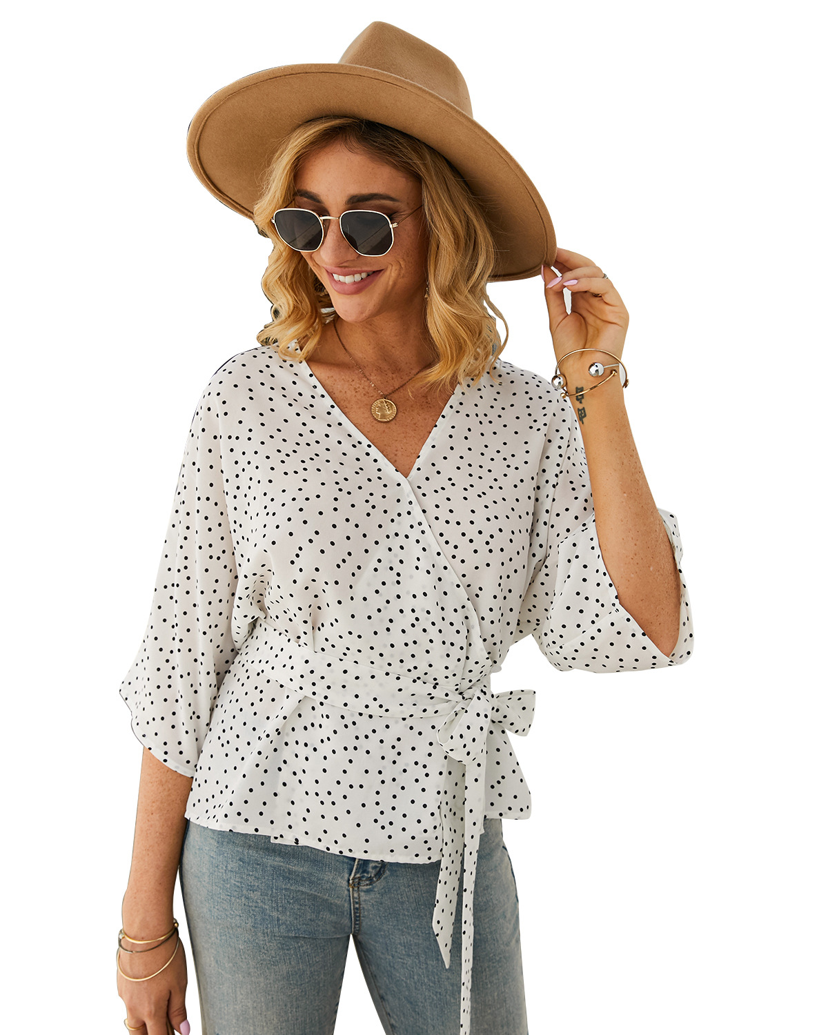 Womens Polka Dot Blouse Stylish Design Long Sleeve Comfortable Fabric Autumn Winter Fashion Wholesale Available