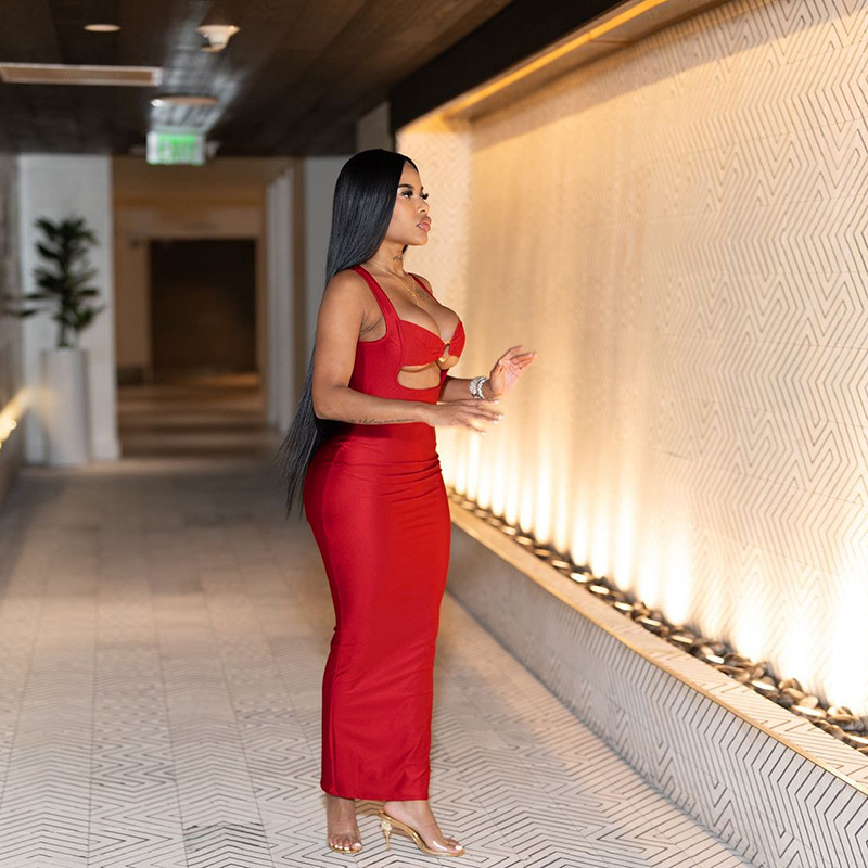 European and American Style Autumn New Women's Fashion Sexy Solid Color Sling Waist Slim Sexy Backless Dress