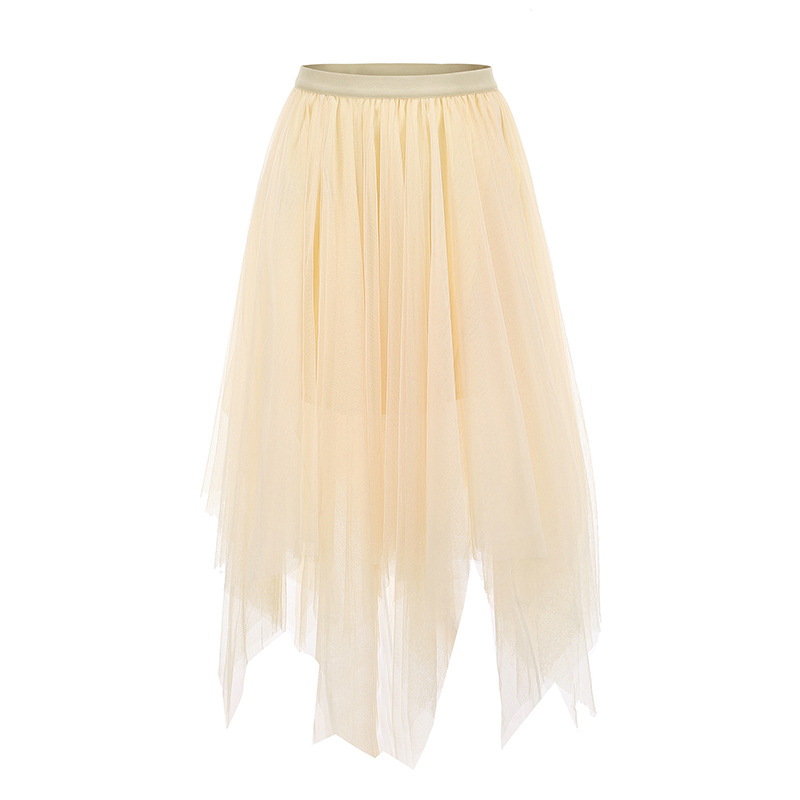 High Waist Irregular Tulle Maxi Skirt Asymmetrical Design Flattering Fit Versatile Style Perfect for Spring and