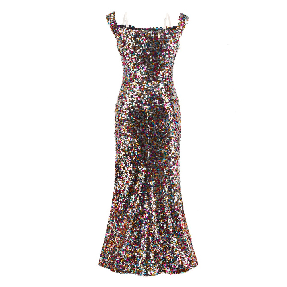 Evening Dress Off Shoulder Sequin Sleeveless Elegant Design Spring Summer Fashion Wholesale Available