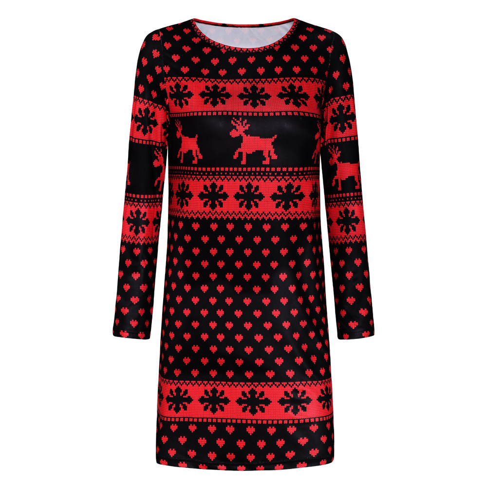 Knitted Long Sleeve Dress Floral Print Autumn Winter Casual Style Perfect for Christmas Celebrations Wholesale