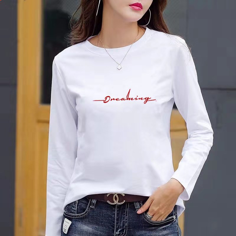Womens Loose Fit Cotton T Shirt Digital Print Round Neck Long Sleeve Casual Autumn Wear Wholesale Available
