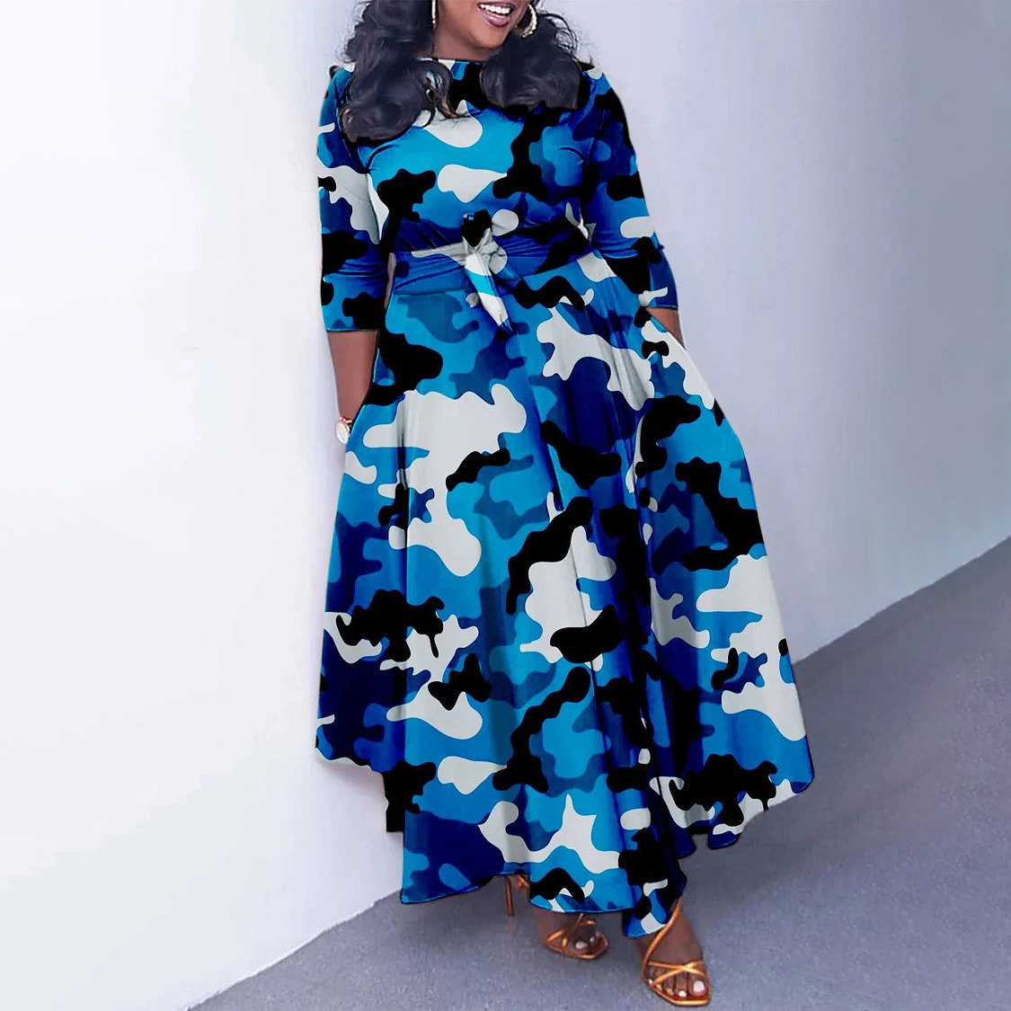 Cross Border Women's Fashion — Stylish, Elegant, Printed, Plus Size, Midi Dress — Spring Collection — Wholesale Supply