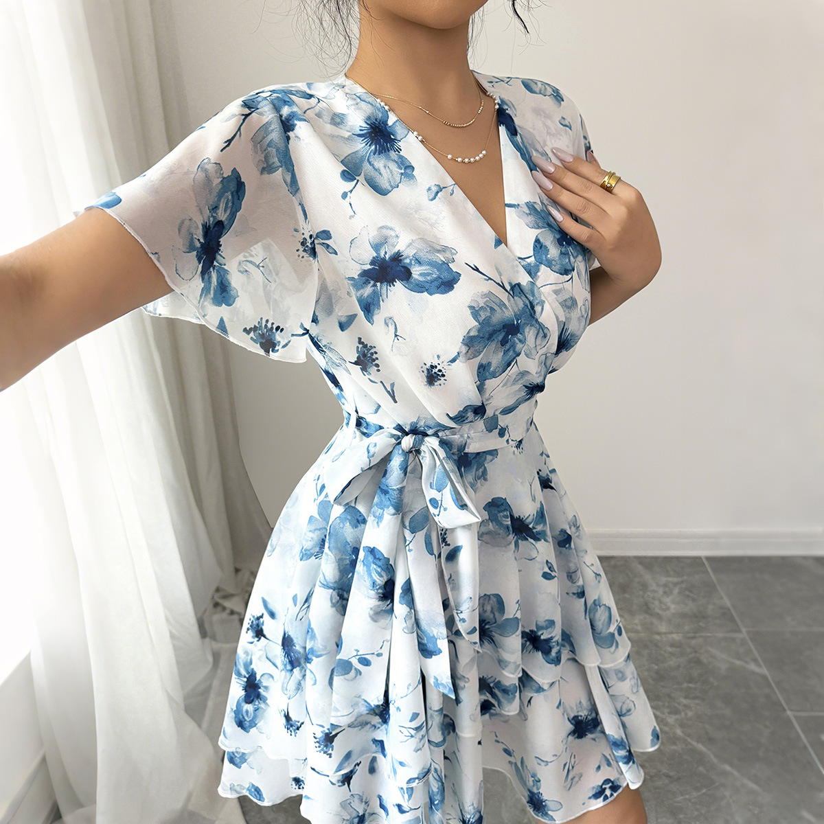 Casual Vacation Printed Short Sleeve Cake Skirt Half Skirt Dress Women's Wear Spring Summer