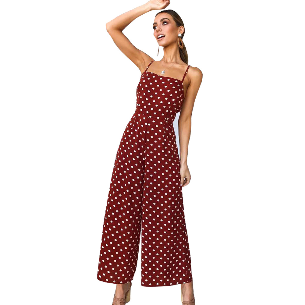 Polka Dot Tie Front Casual Jumpsuit Womens Fashion Summer Style Trendy Design Ready to Ship Wholesale Available