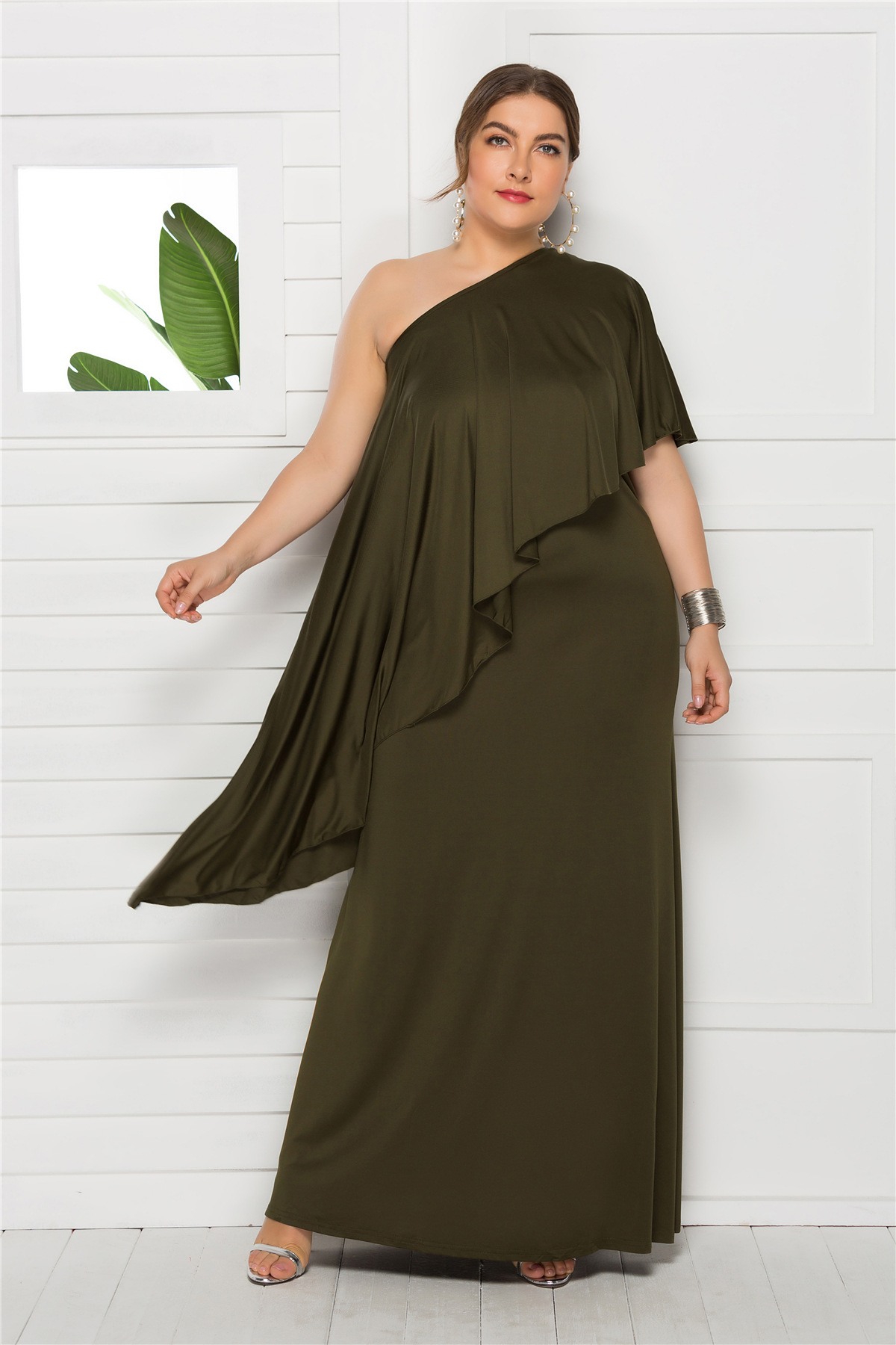 Plus Size Womens Dress Loose Fit Asymmetrical Shoulder Comfortable Fabric Casual Wear Summer Style Wholesale