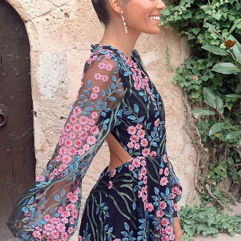 Womens Floral Print Maxi Dress Slim Fit Backless Design Elegant Style Perfect for Parties and Special Occasions