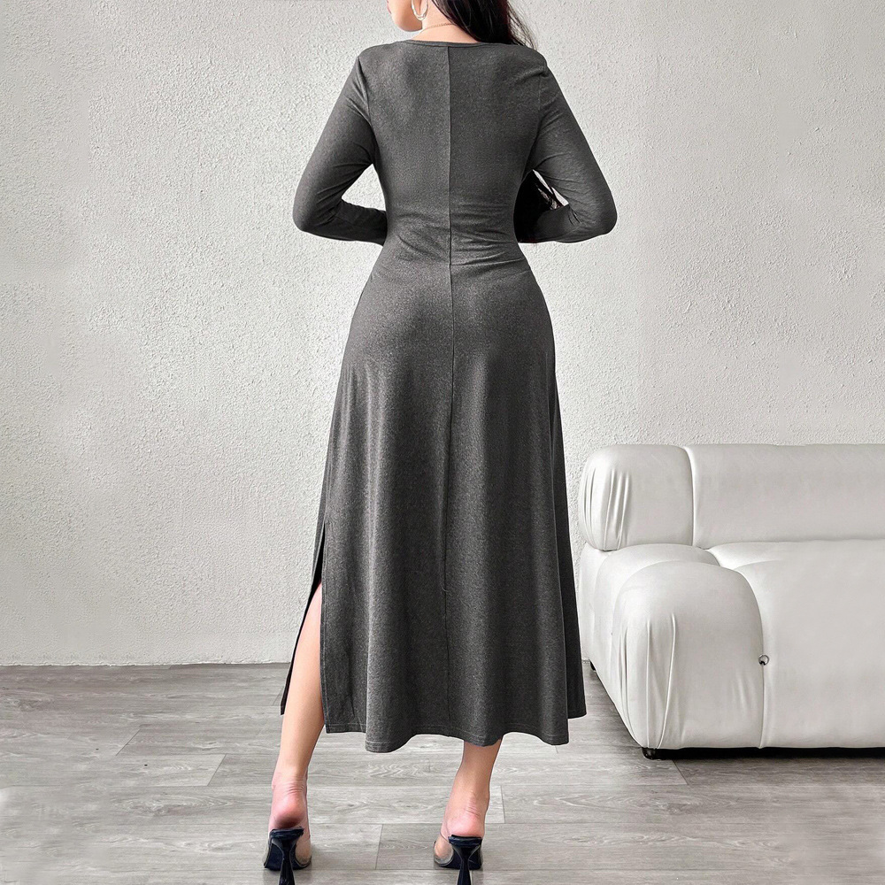Womens Midi Dress Square Neck Ruffled Waist Slim Fit Elegant Fall Winter Style Wholesale Available