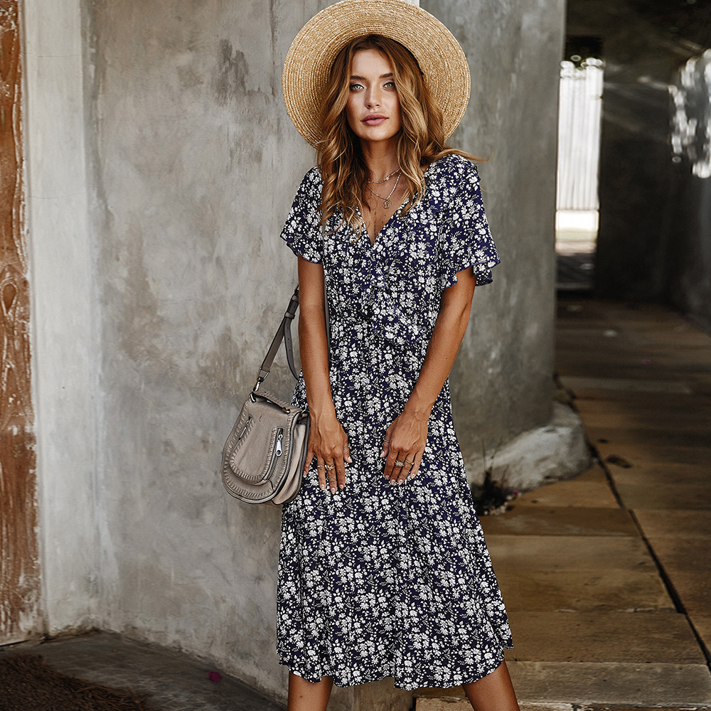 Floral Print Short Sleeve Dress Original Design Trendy Style Comfortable Fabric Perfect for Summer Occasions