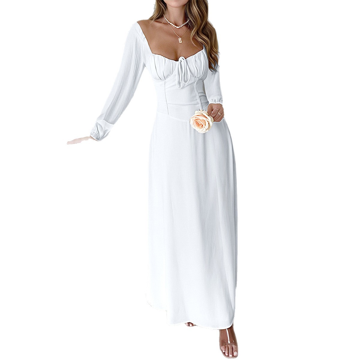 Elegant Short Sleeve Solid Color Dress for Women Autumn Winter