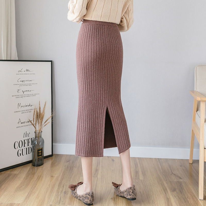 Purple Knitted Midi Skirt High Waist Ribbed Texture Bodycon Fit Autumn Winter Fashion Wholesale Available