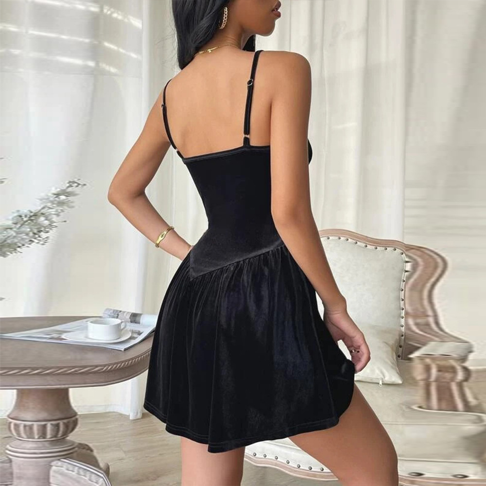 New Party Dress Velvet Spaghetti Strap Mini Dress for Women