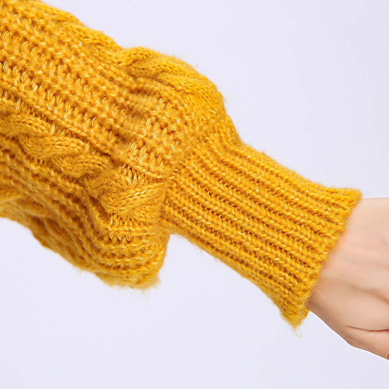 Long Oversized Chunky Knit Sweater Womens Pullover with Puff Sleeves Cable Knit Design Plus Size Warm for Fall