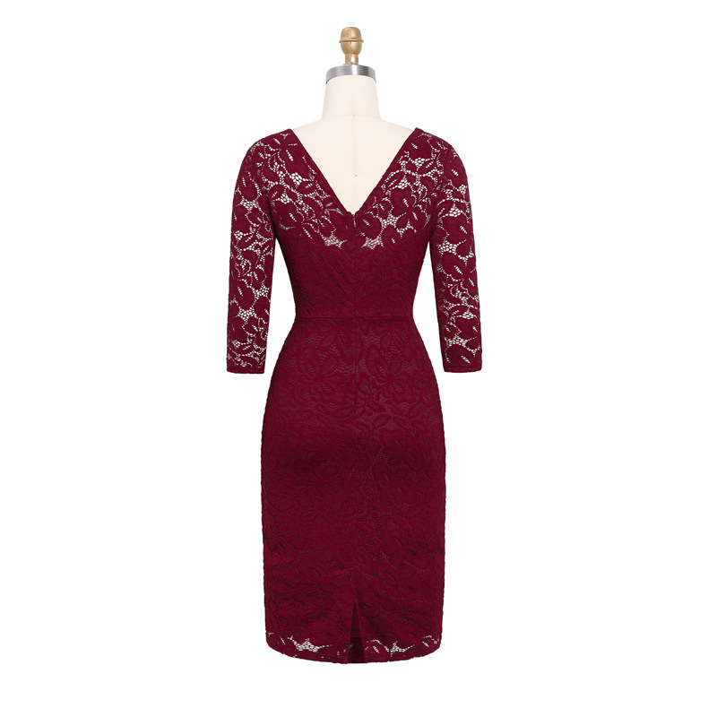 Spring Womens Long Sleeve Pencil Dress with Floral Embroidery Elegant Design for Office Wear Wholesale Supply Available