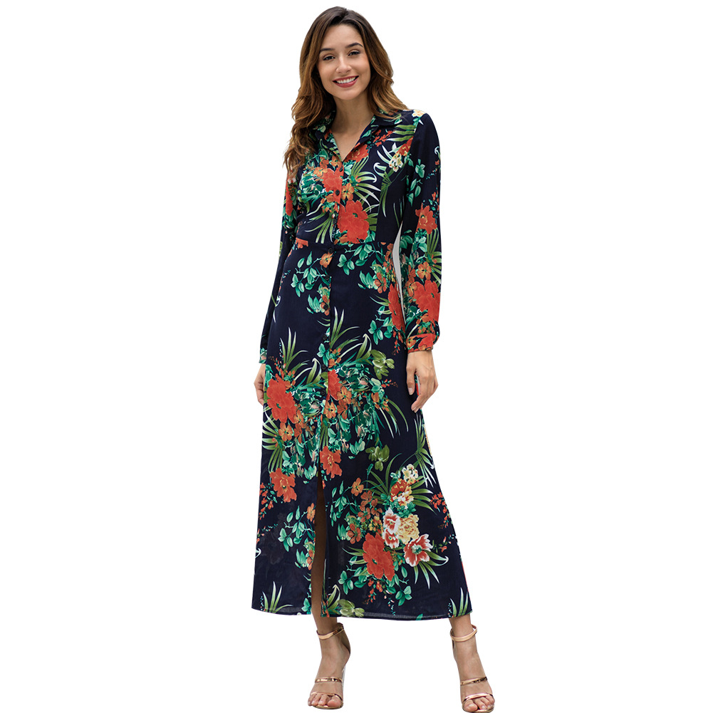 Bohemian Floral Midi Dress Long Sleeve Spring Style Comfortable Fabric Perfect for Casual Outings Wholesale