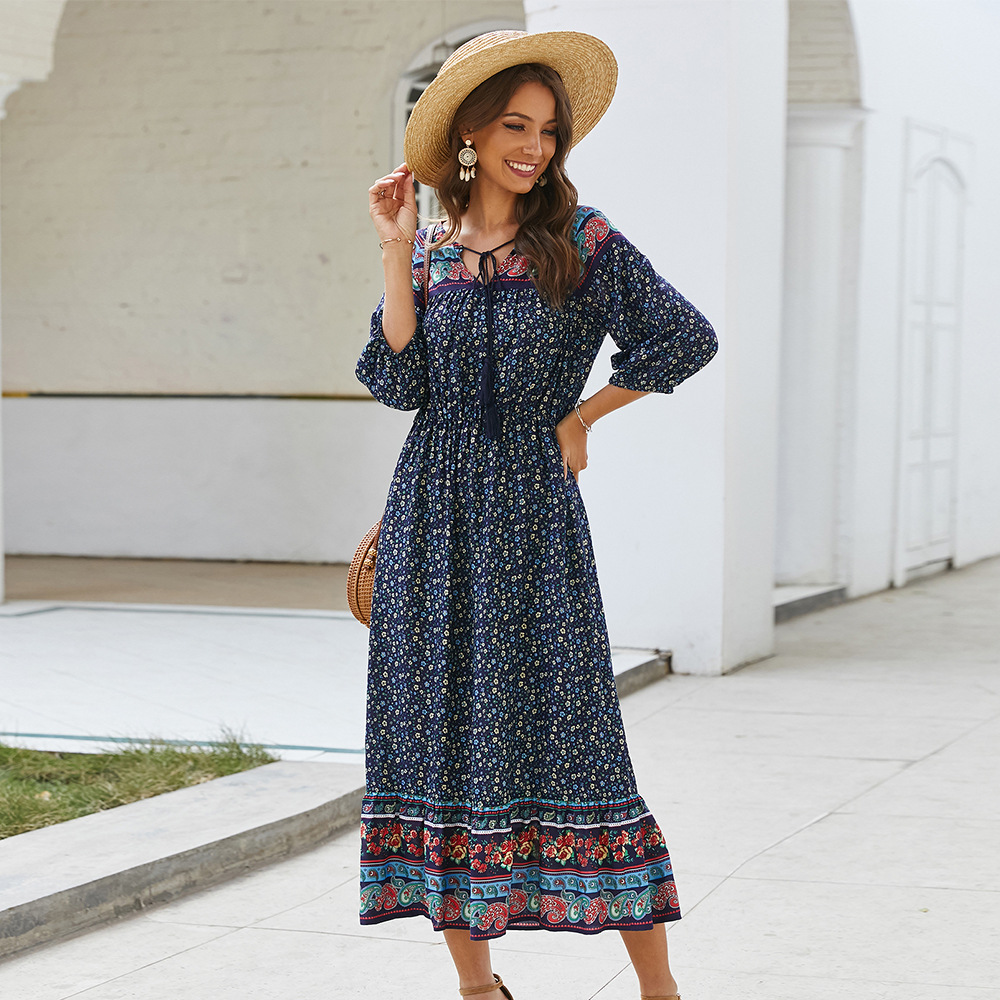 Bohemian Floral Print Dress Original Design Lightweight Fabric Summer Style Perfect for Casual Outings Wholesale