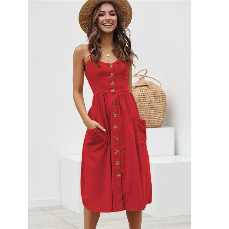 Sunflower Pineapple Print Button Back Sexy Slip Dress 36 Colors 6 Sizes Lightweight Fabric Summer Casual Wear