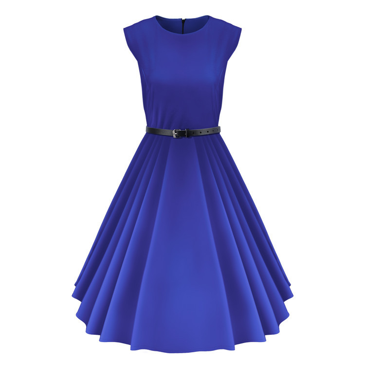 Womens Vintage Sleeveless A Line Dress Solid Color Waist Defined Flowy Skirt Spring Summer Collection Wholesale
