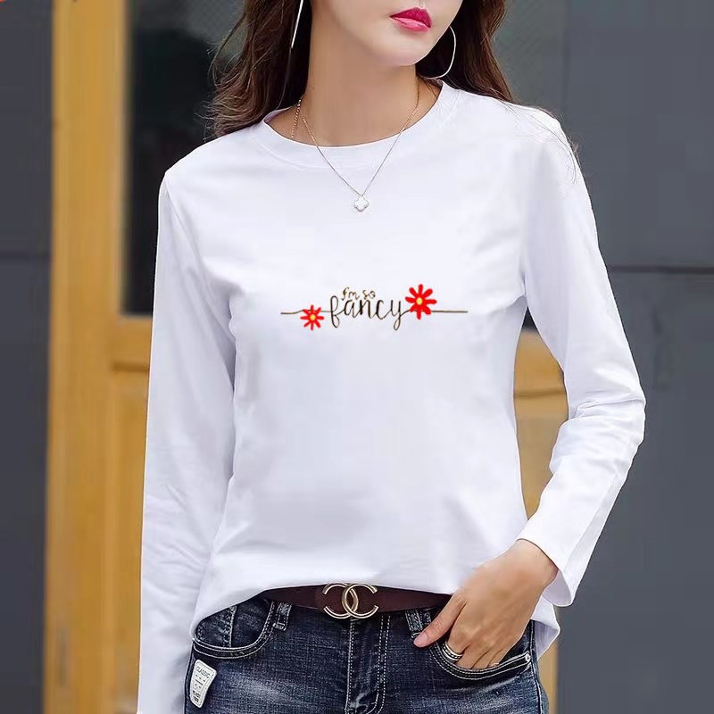 Womens Loose Fit Cotton T Shirt Digital Print Round Neck Long Sleeve Casual Autumn Wear Wholesale Available