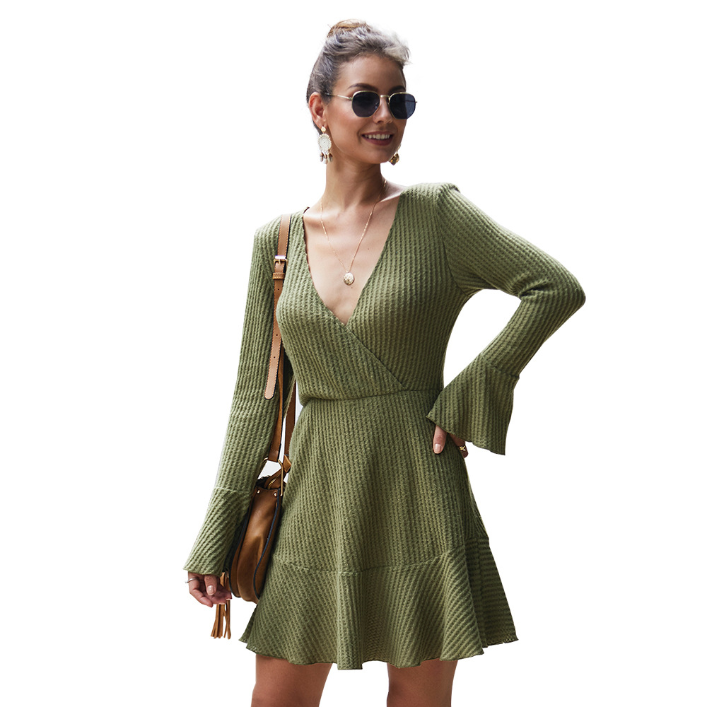 V Neck Knit Dress Original Design Sexy Silhouette Autumn Winter Style Wholesale Ready to Ship