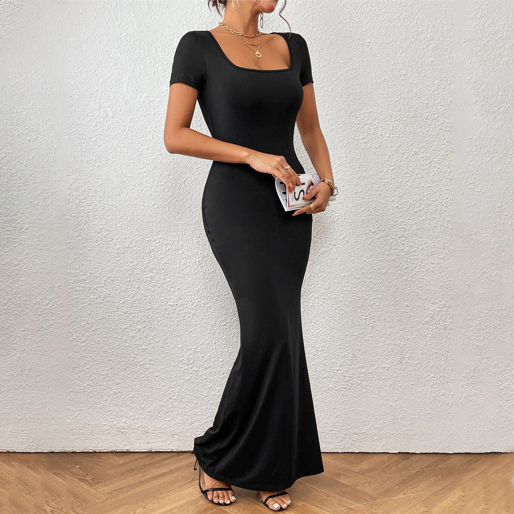 European and American Market Elegant Square Neck Dress — Summer New Style, Slim Fit, Mermaid Long Skirt — Casual Wear — Wholes