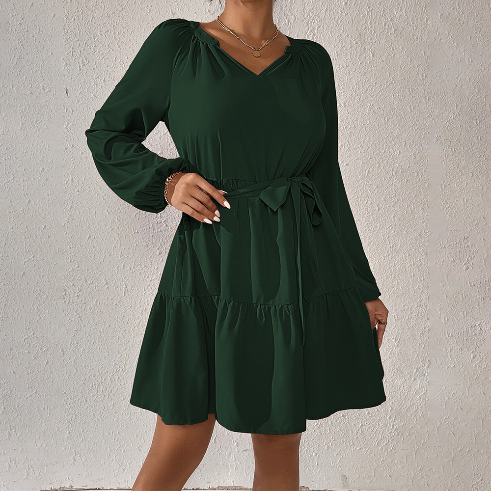 Spring Summer New Loose Casual Waist Slimming Long Sleeve Ruffle Dress