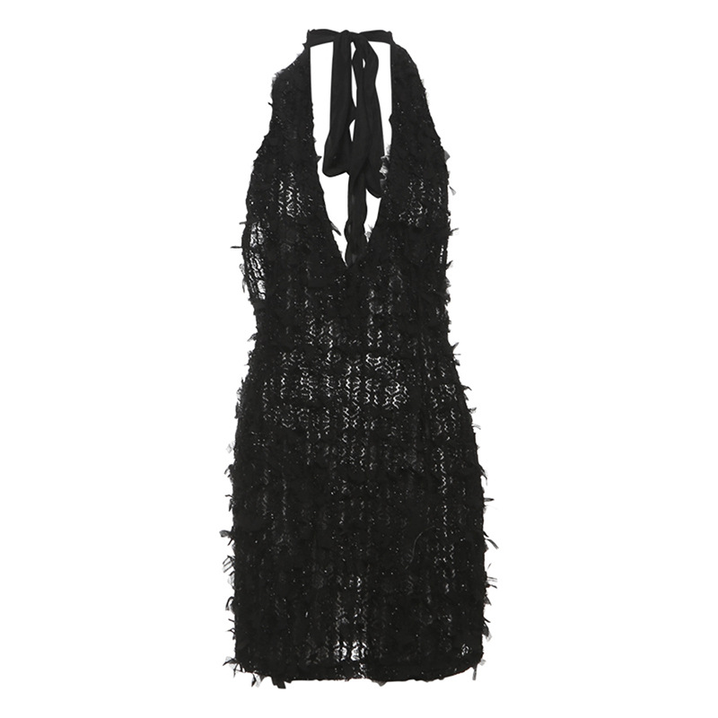 Sexy Backless V Neck Bodycon Dress with Halter Tie for Women, New Autumn Collection, Trendy European and American Style Fashio