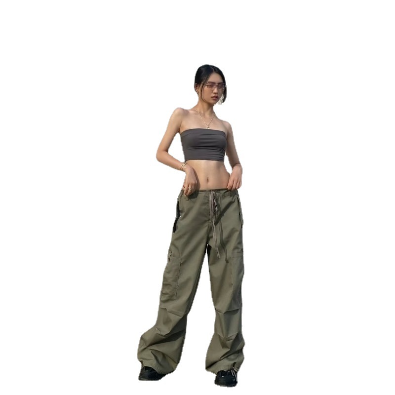 Vintage American Style Multi Pocket Cargo Pants for Women Loose Fit Drawstring Cuffs Casual Streetwear Wholesale