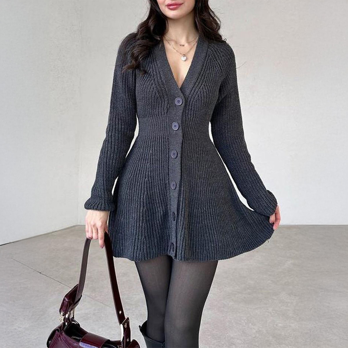 Fashion Casual Long Sleeve Sweater Dress Knitted Women's Clothing Autumn