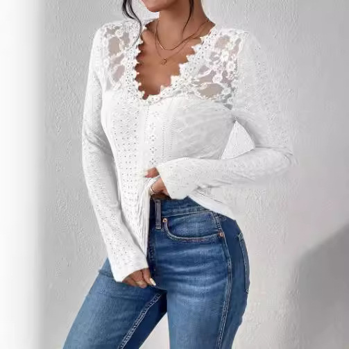 Lace Hollow Out Long Sleeve Womens Top Sexy Design Floral Pattern Elegant Style Perfect for Evening Wear Wholesale