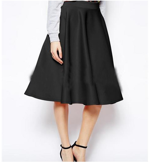 Elegant Womens Pleated Skirt Solid Color Knee Length Flared Design Office Wear or Casual Occasion Wholesale