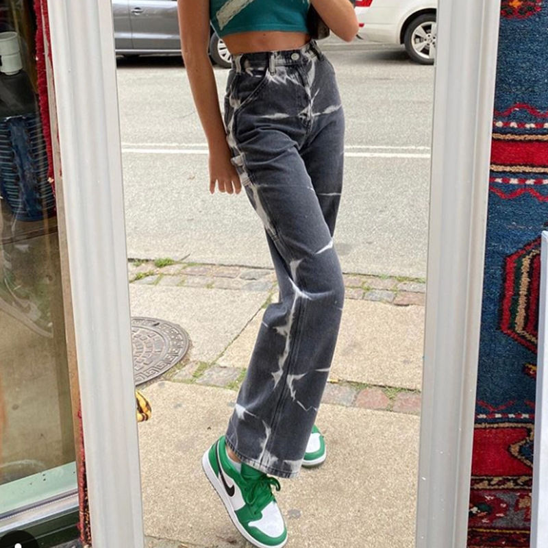 High Waisted Tie Dye Straight Leg Jeans Casual Street Style Womens Spring Fashion Wholesale Available