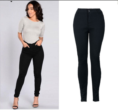High Waisted Stretch Denim Skinny Pants Solid Color Pocket Design Versatile Style Casual Wear for Women Wholesale