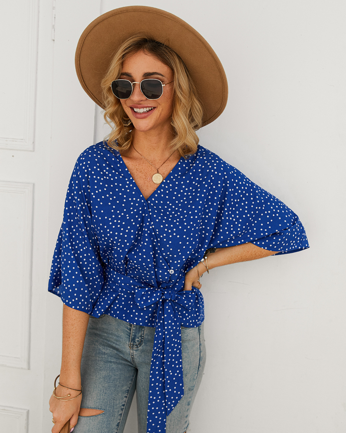 Womens Polka Dot Blouse Stylish Design Long Sleeve Comfortable Fabric Autumn Winter Fashion Wholesale Available