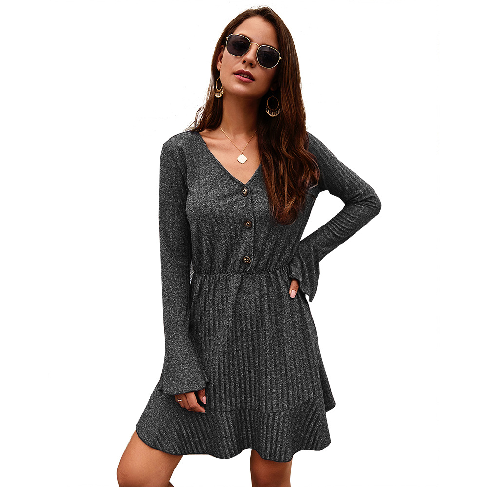 Fashionable Womens Dress Original Design Solid Color Long Sleeve Autumn Winter Collection Wholesale Available
