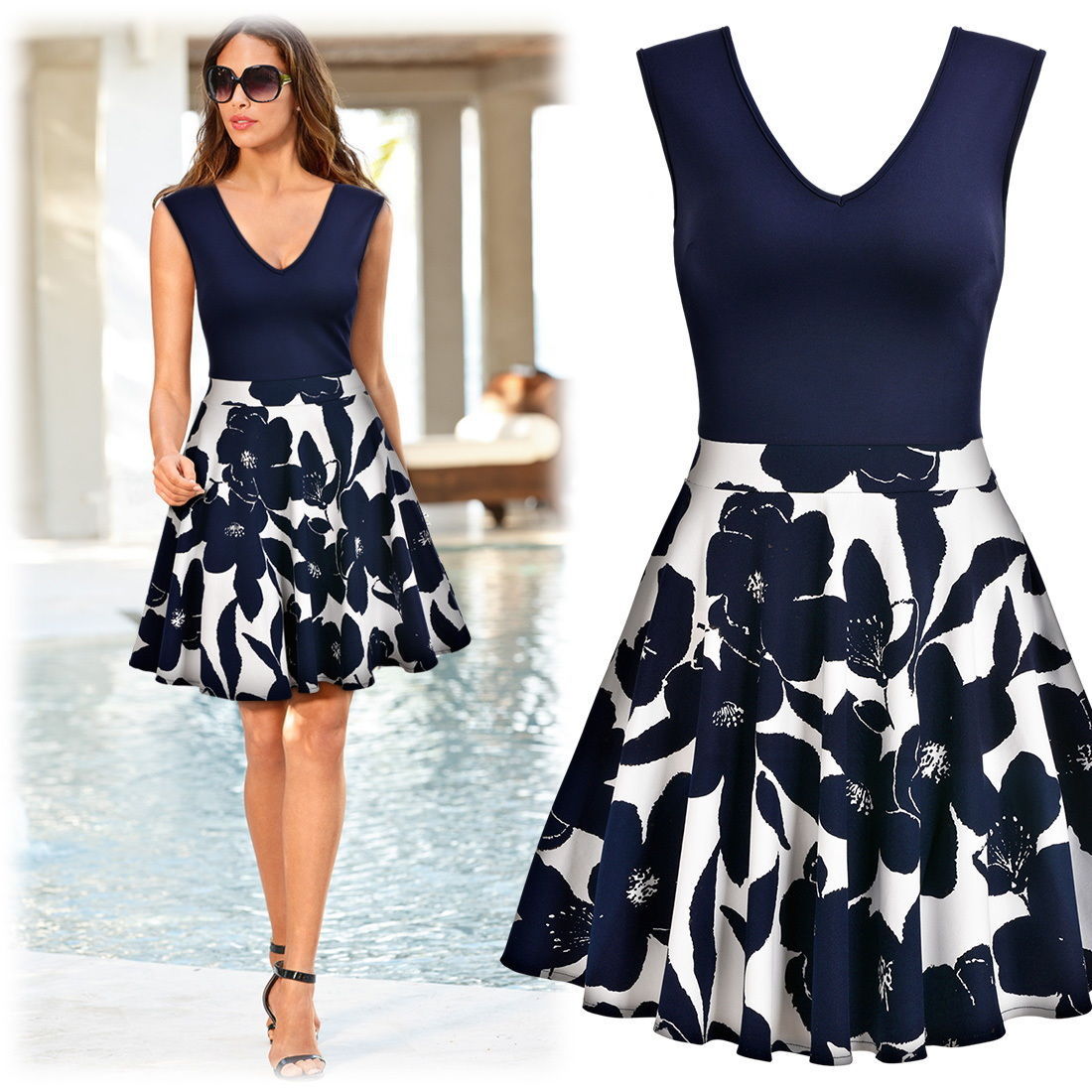 V Neck Knit Dress Summer Style Flowy A Line Silhouette Elegant Casual Wear Wholesale Availability