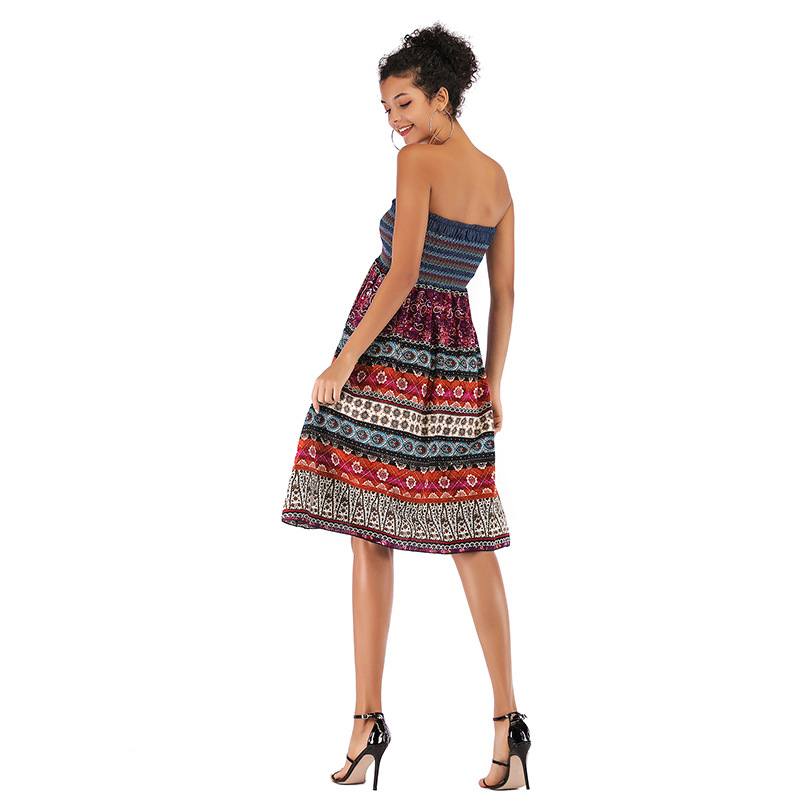 Bohemian Maxi Skirt Womens Summer Dress Off Shoulder Neckline Flowy Design Perfect for Casual Outings Wholesale