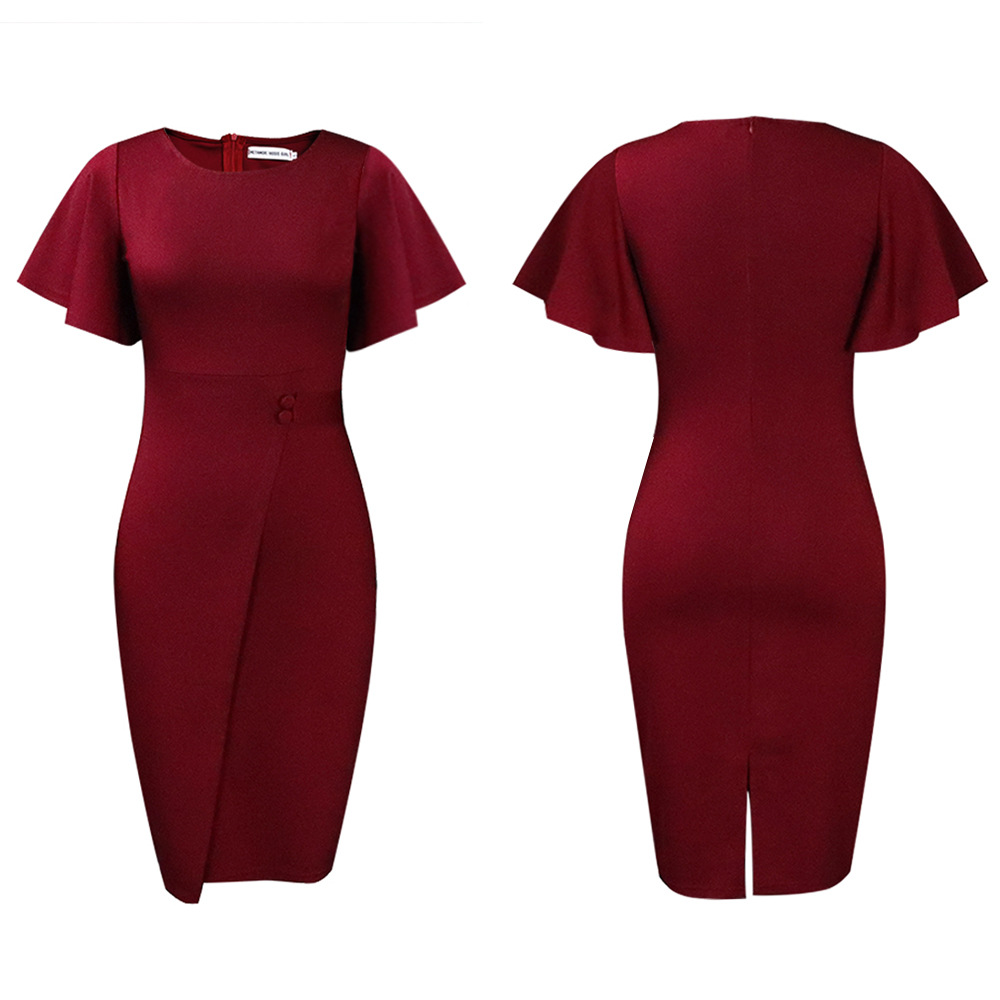 D3149 Women's Fashion Dress with Ruffled Sleeves and Split Design