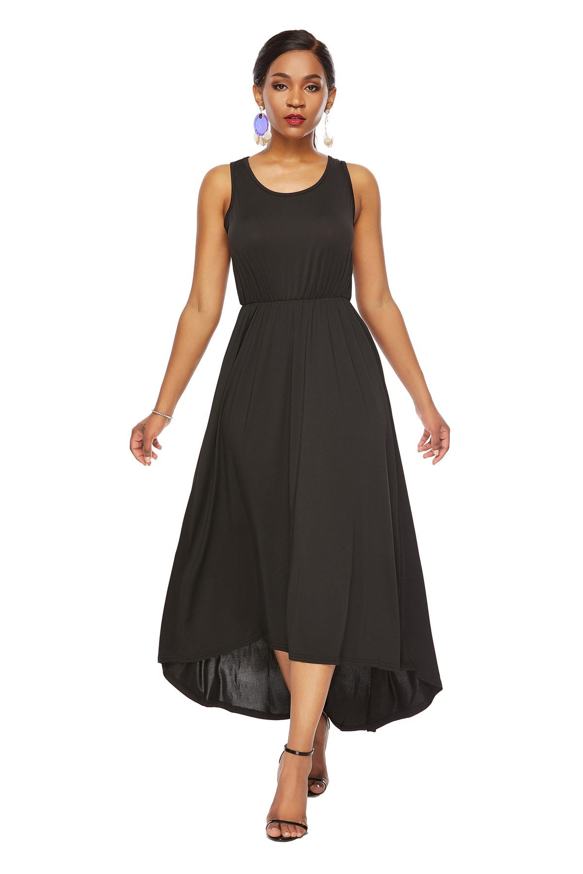 Sleeveless A Line Dress Solid Color Fashionable Irregular Hem Evening Party Gown Wholesale Available