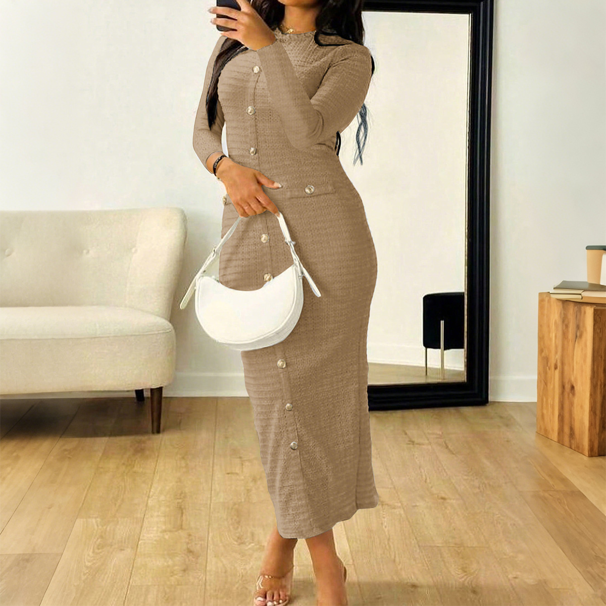 Elegant High Quality Bodycon Long Dress for Women Autumn Winter