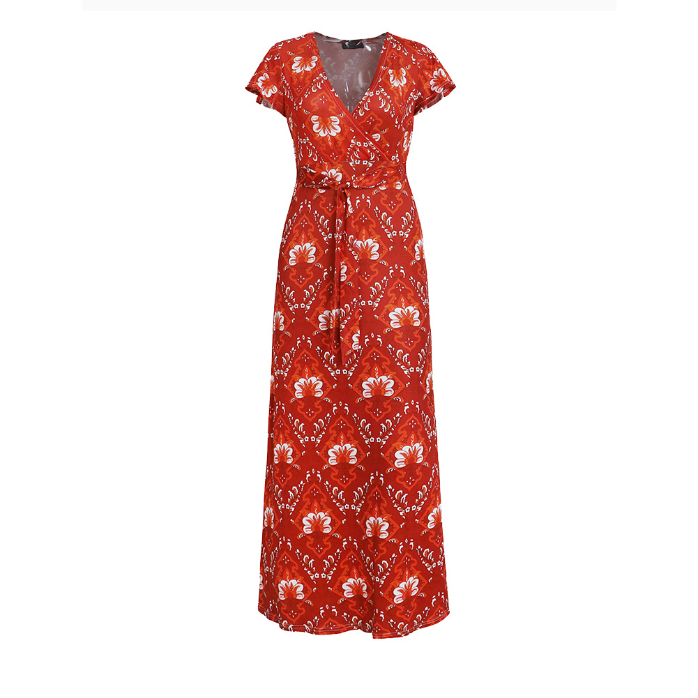 Bohemian Print Maxi Dress Summer Style Adjustable Tie Straps Lightweight Fabric Perfect for Casual Outings