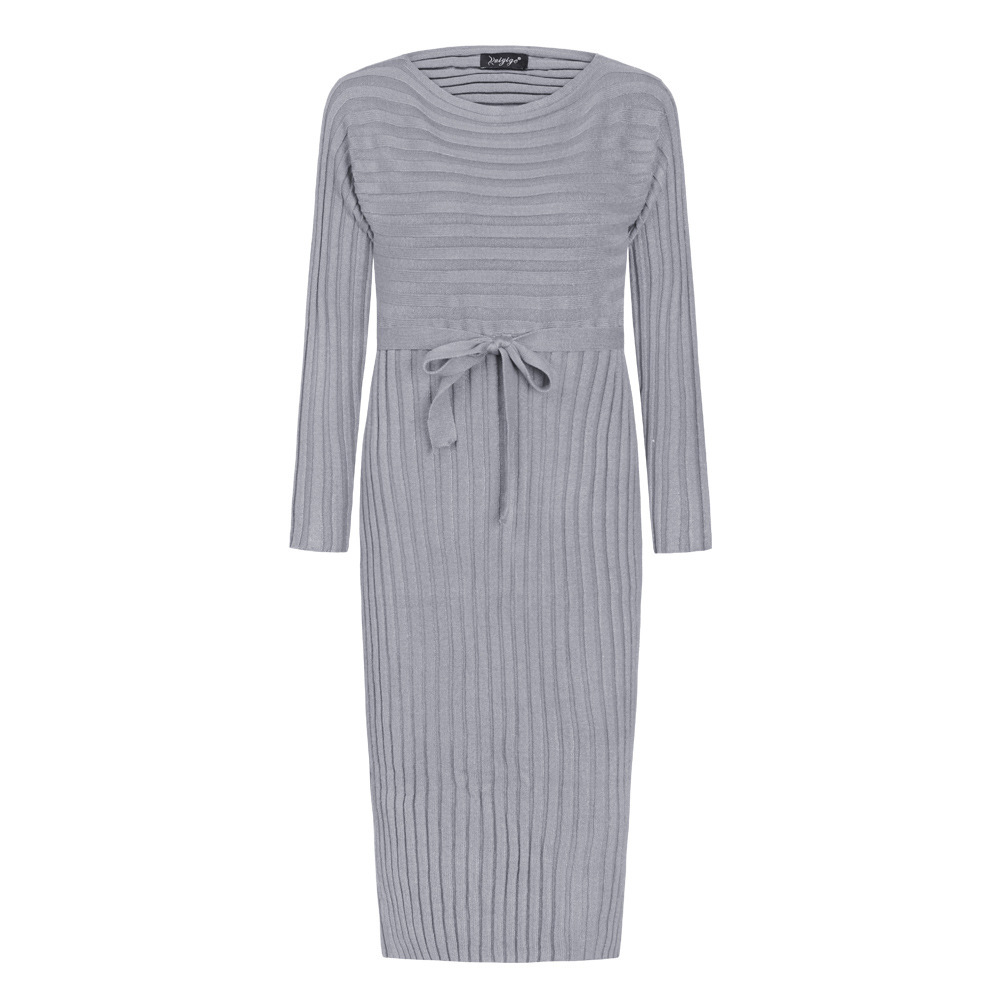 Knit Sweater Dress Solid Color Long Sleeve Casual Style Autumn Winter Fashion for Women Wholesale Available